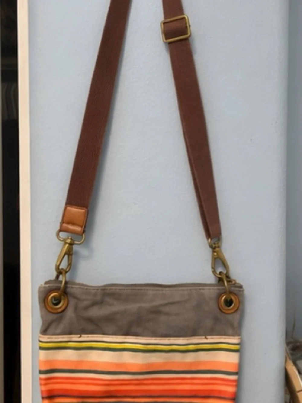 Fossil Keely Striped Canvas Crossbody Bag Multicolor Boho Shoulder Bag